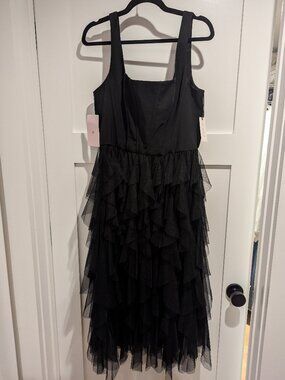 NWT Bhldn Anthropologie Black Mesh Tiered Skirt Dress sz L